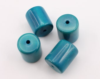 Tagua cylindre turquoise 20 mm 4 pièces grandes perles tagua perles tube bleues perles rondes naturelles perles tube épaisses