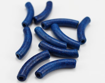 Ceramic tube blue 28 mm 10 pieces curved ceramic beads greek beads 28 mm blue distressed tubes for bracelets