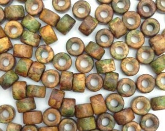 Ceramic Beads Ceramics cylinder brown green speckled 6 mm 100pcs ceramic beads Greek beads Mykonos tubes Brown Ceramic tubes Beads Small