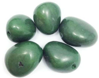 natural beads Visola beads, green, 17 mm, 5 pieces, seed beads, elongated beads, natural seeds, Visola seeds, seed beads, rainforest