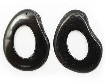 Tagua disc rings black 35-45 mm 2 pieces, pendant for earrings, one hole, black tagua pendant, pendant for earrings, big oval ring