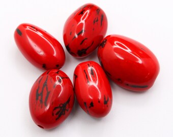 Visola beads red 17 mm 5 pieces natural beads natural seeds seed beads with shell long beads for bracelets