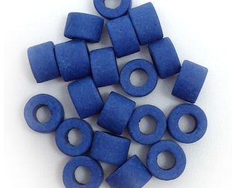 Ceramic cylinder medium blue 6 mm 20 pieces round ceramic beads Greek blue spacers patterned spacers blue Greek tube beads