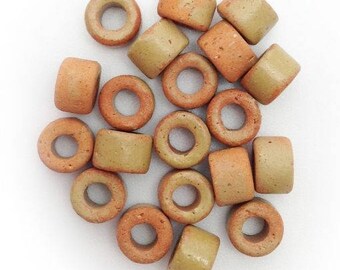 ceramic beads ceramic cylinder green terracotta spotted 6 mm 20 pieces ceramic beads stained spacer beads autumn beads ceramic tubes small