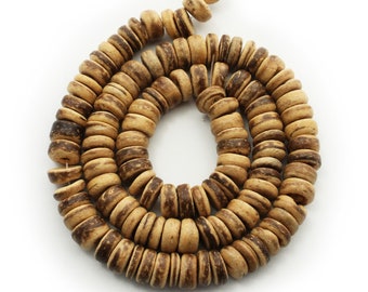 Coconut beads 7 mm tiger pukalite 1 strand spacer brown spotted beads coconut slices natural beads round coco spacer beads washer coin
