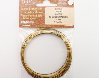 Brass jewelry wire 1 mm 3 m medium hard Beadsmith 18 gauge German beading wire brass wire