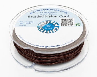 Braided cord 1.5 mm, dark brown, 10 m coil, griffin nylon braided cord, dark brown cord, macramee cord, shamballa cord, bracelet