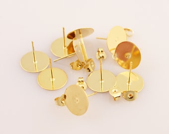 Stud earrings 12 mm blanks gold-plated 10 pieces stainless steel earrings make yourself plug with clasp for gluing