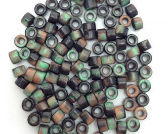 ceramic beads ceramic cylinder green black spotted 6 mm ceramic beads greek beads tube beads mykonos beads stained beads