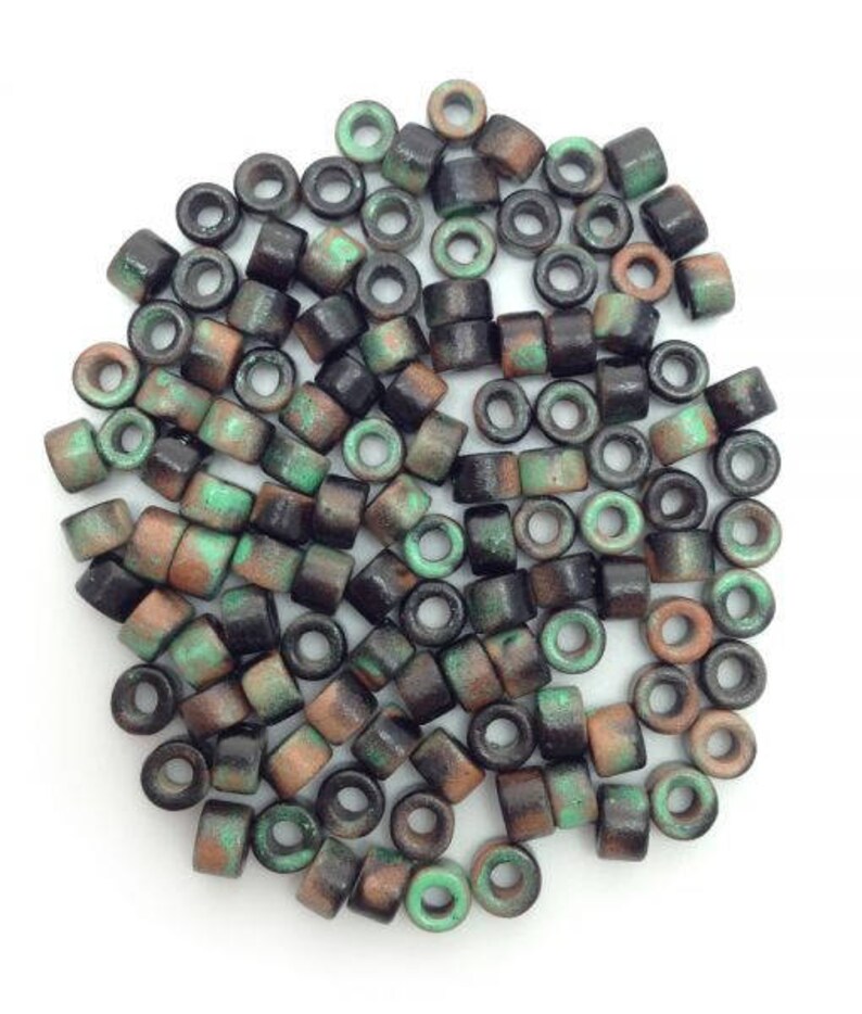 ceramic beads ceramic cylinder green black spotted 6 mm ceramic beads greek beads tube beads mykonos beads stained beads image 1