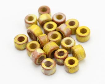 Ceramic cylinder lemon spotted 6 mm 20pcs ceramic beads yellow 6 mm tube beads tube beads 6 mm greek round beads mykonos beads spacer