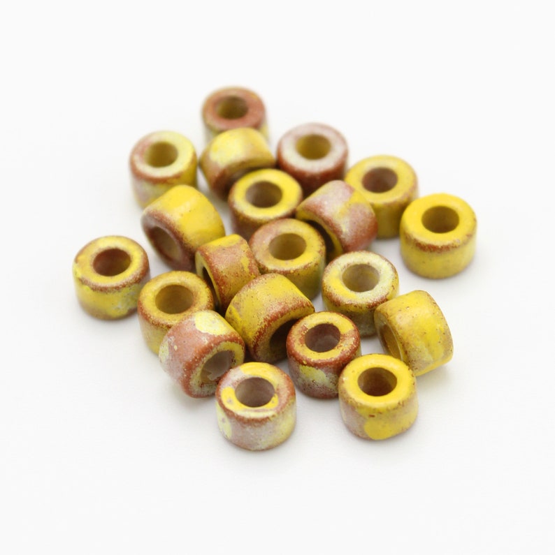 Ceramic cylinder lemon spotted 6 mm 20pcs ceramic beads yellow 6 mm tube beads tube beads 6 mm greek round beads mykonos beads spacer image 1