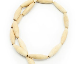 Wood tube beads 26 mm natural white 1 strand 15 pieces white wood beads long wooden tubes oval tube beads