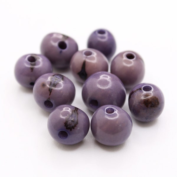 perles d'açaï perles azaï bleu violet 8 mm 10 pièces, perles de rocaille, graines naturelles, perles de forêt tropicale, perles naturelles, açaï violet