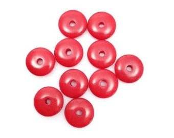 Tagua lentils, red, 8 mm, 10 pieces, tagua beads, discs, tagua discs, beads round, tagua, nut, palm tree, South America, beads small