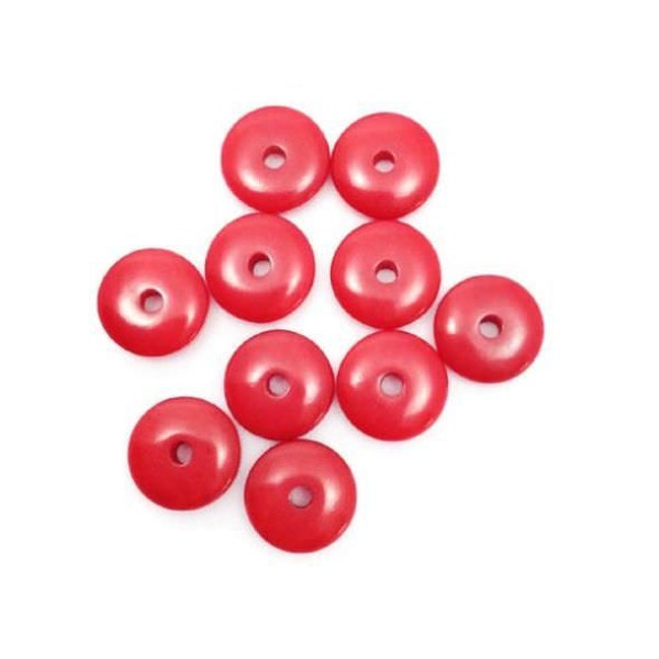 Tagua lentils, red, 8 mm, 10 pieces, tagua beads, discs, tagua discs, beads round, tagua, nut, palm tree, South America, beads small