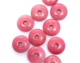 Tagua lenses dark pink 8 mm 10 pieces tagua beads natural beads pink beads washer beads washer