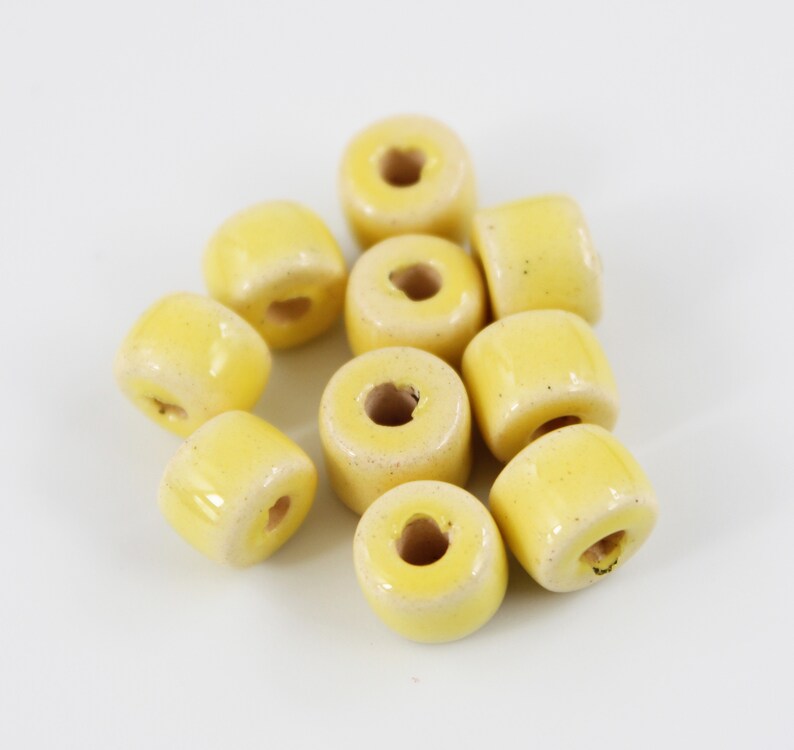 Ceramic cylinder yellow enamel 8 mm 10 pieces shiny ceramic beads ceramic beads image 4