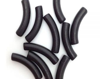 Ceramic tubes black 28 mm 10 pieces curved long bent tubes long ceramic beads black beads 28 mm beads