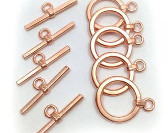 5 gag caps, light copper, 22 mm, 5 pieces, ring with pen, copper toggle clasp, 22 mm clasp, jewelry supplies, necklace clasp