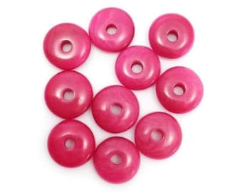 Tagua lenses, pink, 8 mm, 10 pieces, Tagua beads, Tagua, round beads, ring, donut, Tagua slices, pink slices, natural beads