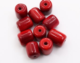 Tagua cylinder red 8 mm 10 pieces Tagua beads tubes natural beads