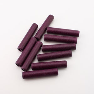 Aubergine Ceramic Tube Beads – Matte Purple Long Ceramic Tubes 30mm, Large Hole Beads, Set of 10