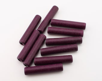 Aubergine Ceramic Tube Beads – Matte Purple Long Ceramic Tubes 30 mm, Large Hole Beads, Set of 10