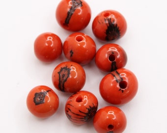 acai beads Azai beads orange 8 mm 10 pieces, seed beads, acai seeds, natural beads, natural jewellery, orange beads