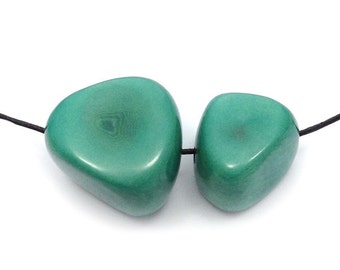 Tagua Nuggets aqua 30 mm 2 pieces Tagua pendants for necklaces large irregular Tagua beads large jewelry stones