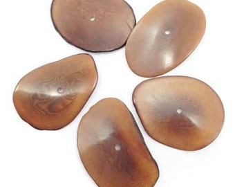 Tagua chips large brown 38 mm 5 pieces hole center in the middle thin round discs irregular beads giant natural beads eye catcher center piece