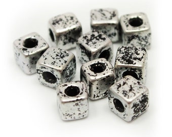 ceramic beads ceramic cube 5 mm silver black patina 10 pieces ceramic ceramic cubes silver cubes 5 mm pearls black patina