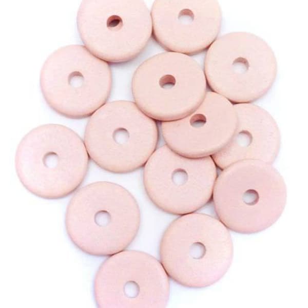 Pink ceramic discs, 13 mm, 15 pieces, round flat ceramic beads, Greek washers, thin heishi spacer beads, coin beads