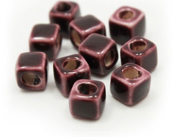 Cube beads ceramic cube 5 mm dark berry 10 piece enamel pottery beaded purple beads 5mm beads ceramic cubes enamel beads