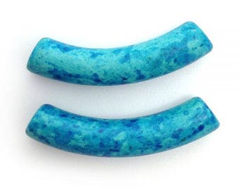 ceramic tubes ceramic tubes blue speckled 28 mm 2 pieces long bent tubes blue speckled tubes long ceramic beads 28 mm beads with stains