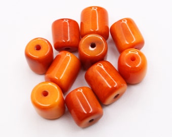 Tagua cylinder orange 8 mm 10 pieces Tagua beads natural beads