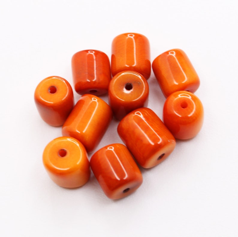 Tagua cylinder orange 8 mm 10 pieces Tagua beads natural beads image 1