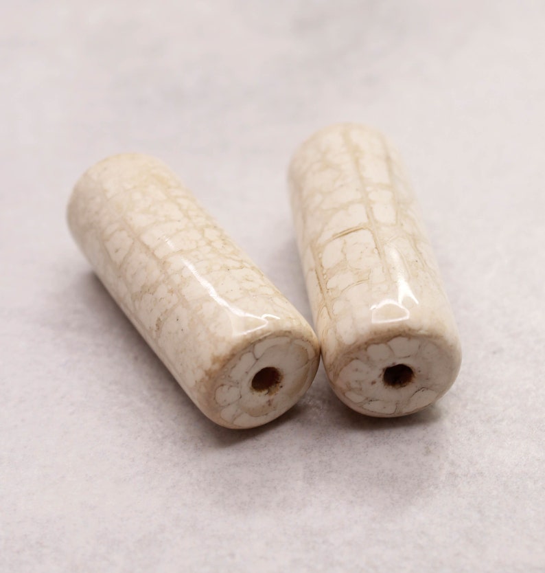 Ceramic Tubes 35mm White Gray Enamel Antique Pack of 2 Roll of Glossy Ceramic Beads image 1