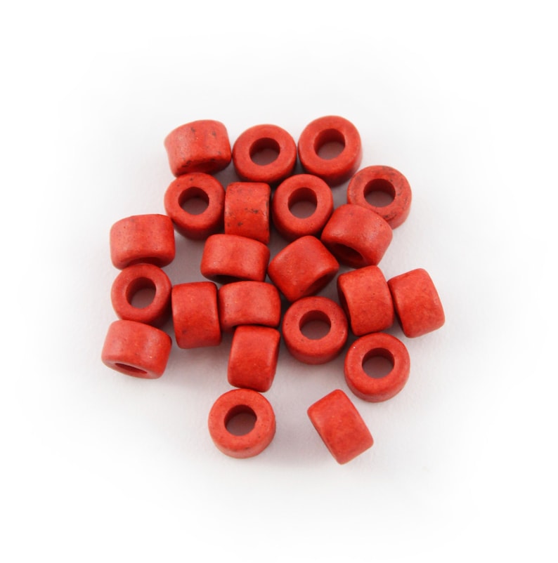 Keramik Zylinder rot 6mm 20 Stück runde Keramik Perlen griechische rote Spacer gemusterte Abstandhalter small greek tube beads Bild 2