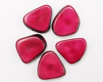 Tagua Scheiben Perlen pink 25mm 5 Stück unregelmäßige Scheiben eckige pinke Tagua Perlen dünne Natur Perlen