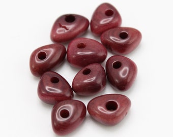 Tagua triangles wine red 10 pieces 8 mm Tagua beads natural beads