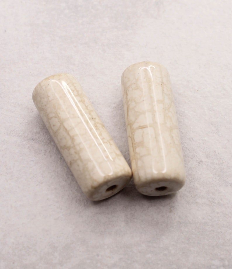 Ceramic Tubes 35mm White Gray Enamel Antique Pack of 2 Roll of Glossy Ceramic Beads image 3