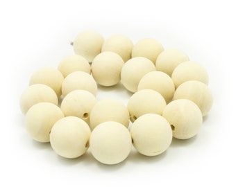wood beads Wooden beads 20 mm White wood bleached 1 strand round beads 20 pieces of undyed wooden beads large round beads 20 mm beads