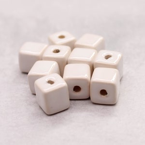 Ceramic cubes white enamel 10 mm 10 pieces of ceramic beads