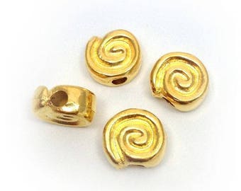 4 beads, gold gold plated beads, 4 pieces, vertebrae, snail, gold spacer beads
