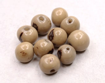 Azai beads light gray 8 mm 10 pieces round natural acai seed beads
