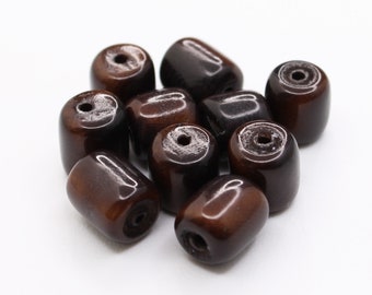 Tagua cylinder dark brown 8 mm 10 pieces brown beads Tagua tube spacer tubes beads natural brown cylinder beads round drum beads