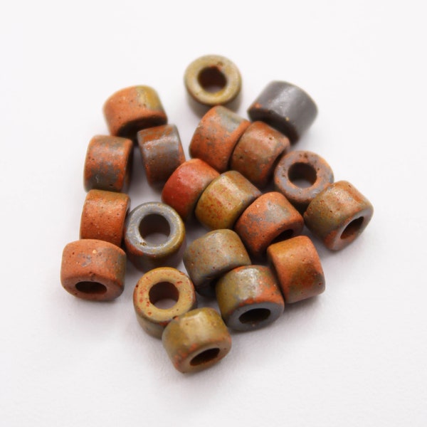 Ceramic cylinder khaki terracotta spotted 6 mm 20 pieces round ceramic beads Greek brown spacers patterned spacers