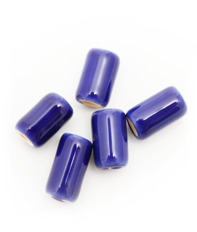 Ceramic tubes dark blue enamel 10 mm pack of 5 ceramic beads ceramic beads long beads 10 mm beads blue beads greek beads bracelet beads image 3