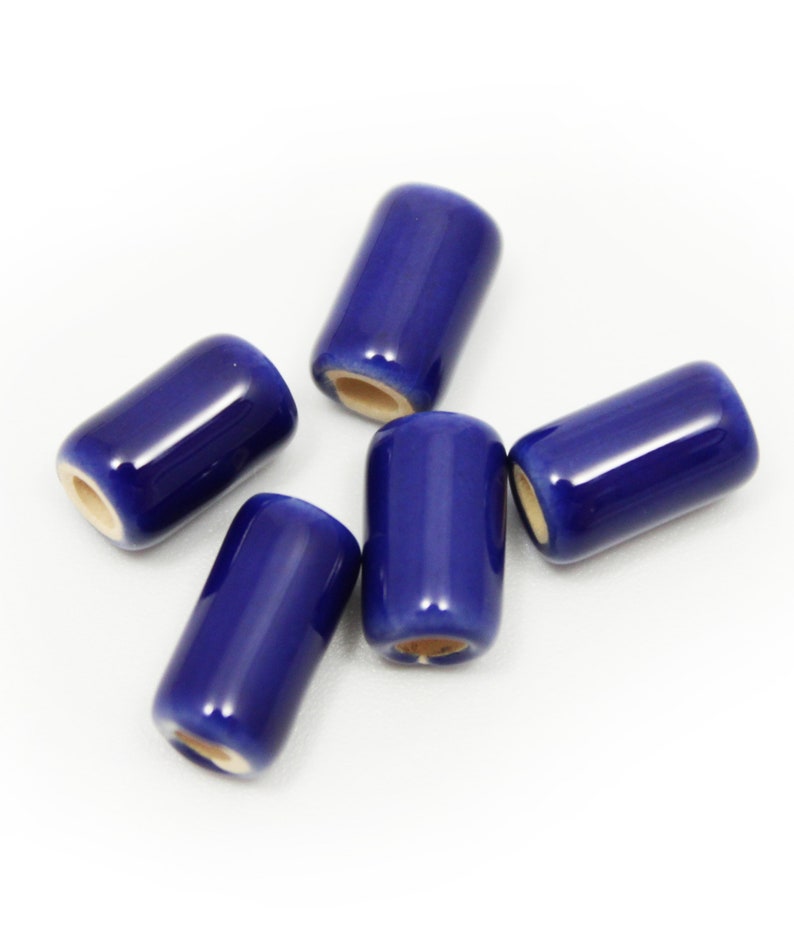 Ceramic tubes dark blue enamel 10 mm pack of 5 ceramic beads ceramic beads long beads 10 mm beads blue beads greek beads bracelet beads image 2